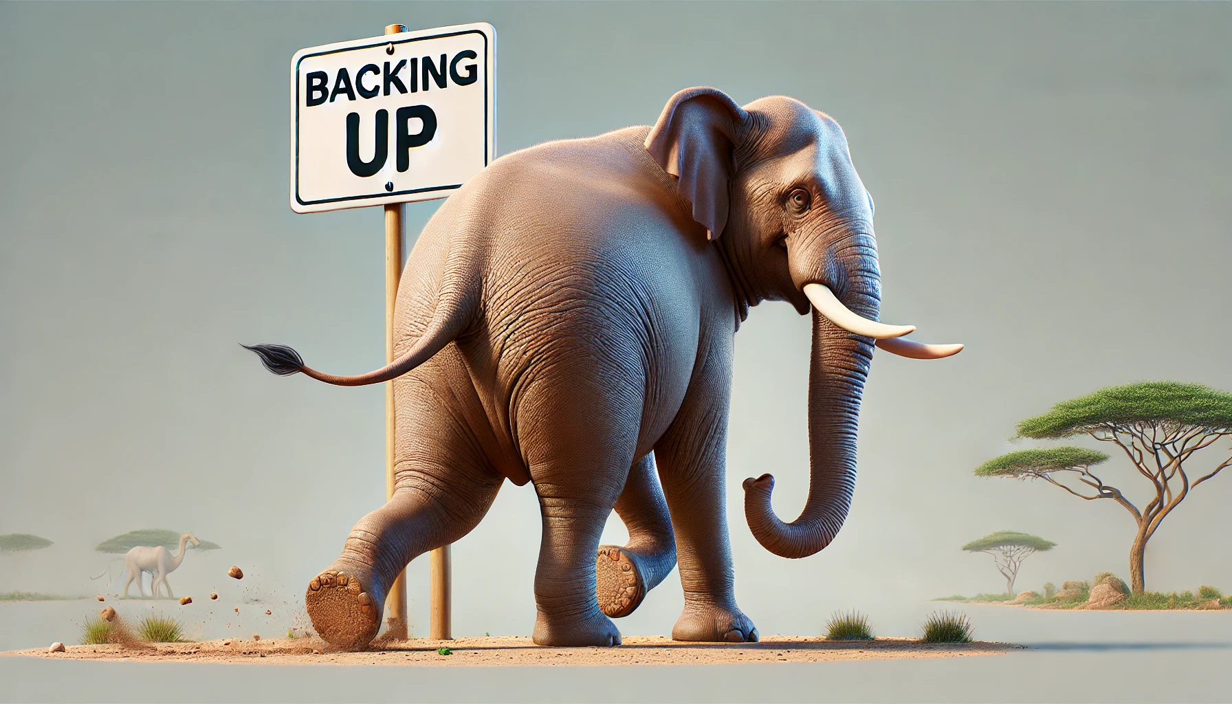 Elephant walking backwards, 'backing up'